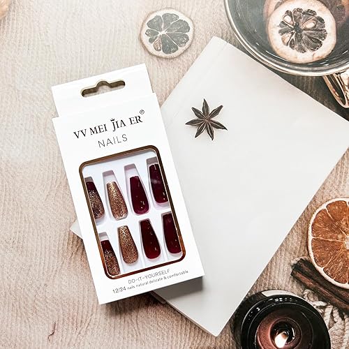 Miniatura 5 de 24 piezas de uñas postizas a presión degradadas de ataúd de longitud media, uñas acrílicas de cobertura completa, uñas postizas artificiales