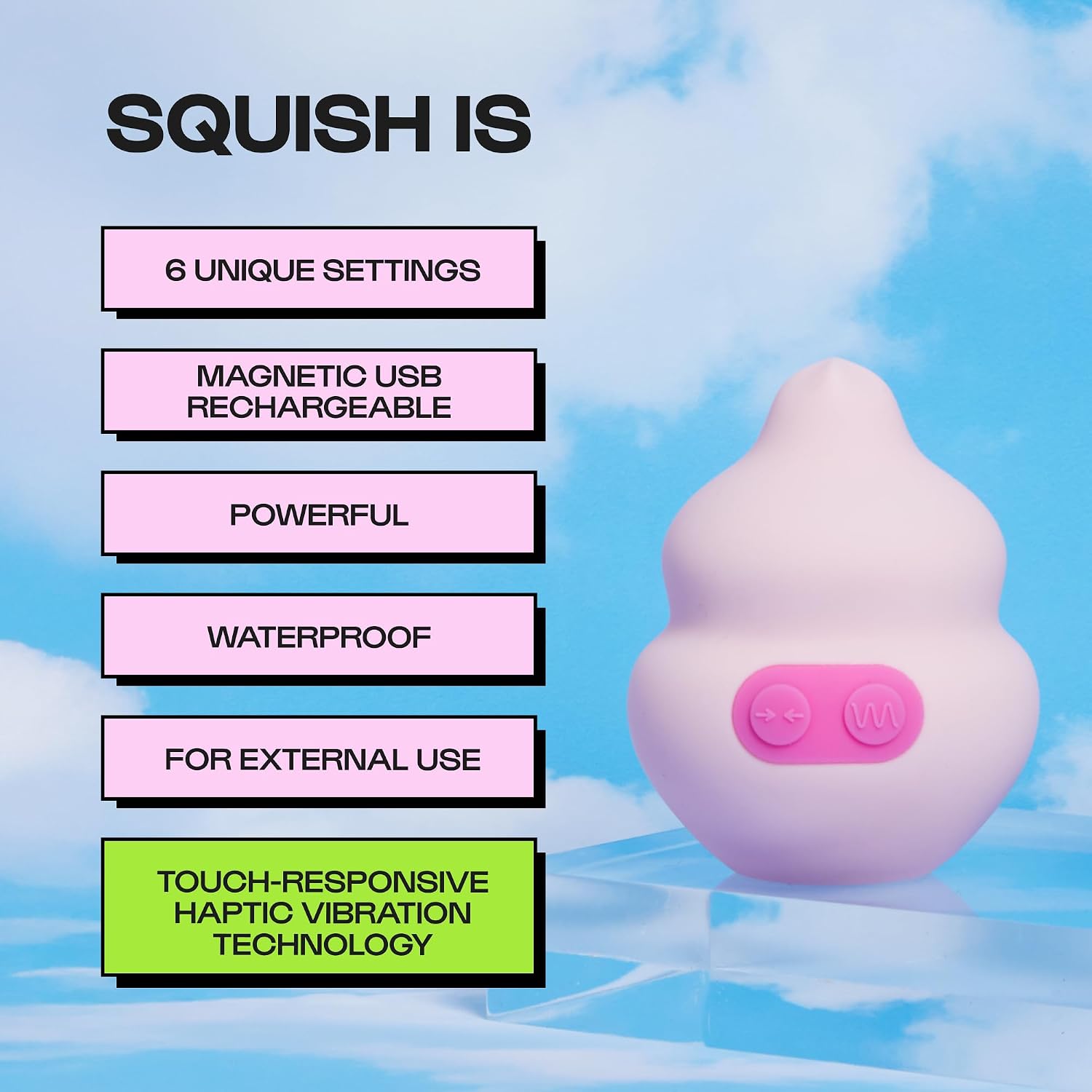 Unbound Squish - Squeeze Control Women's Vibrator - Mini Vibrator for Nipple and Clitoral Stimulation - Personal Massager - Body Safe Adult Toy - Waterproof & USB Rechargeable - Touch Responsive