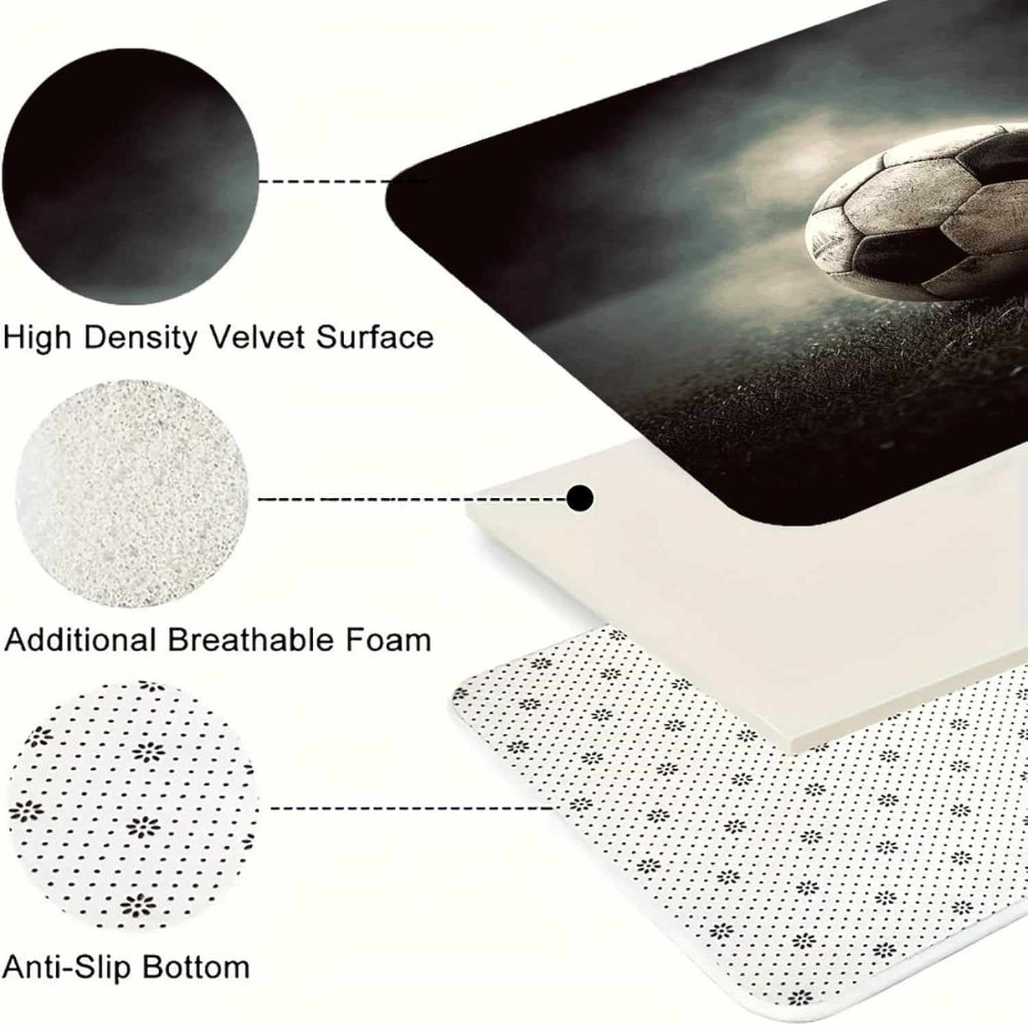 Sport Soccer Kitchen Mat Washable Non Slip Rugs Soft Kitchen Mats for Floor Set of 2 PCS Cushioned Absorbent Runner Standing Rugs for Home Sink Laundry Office