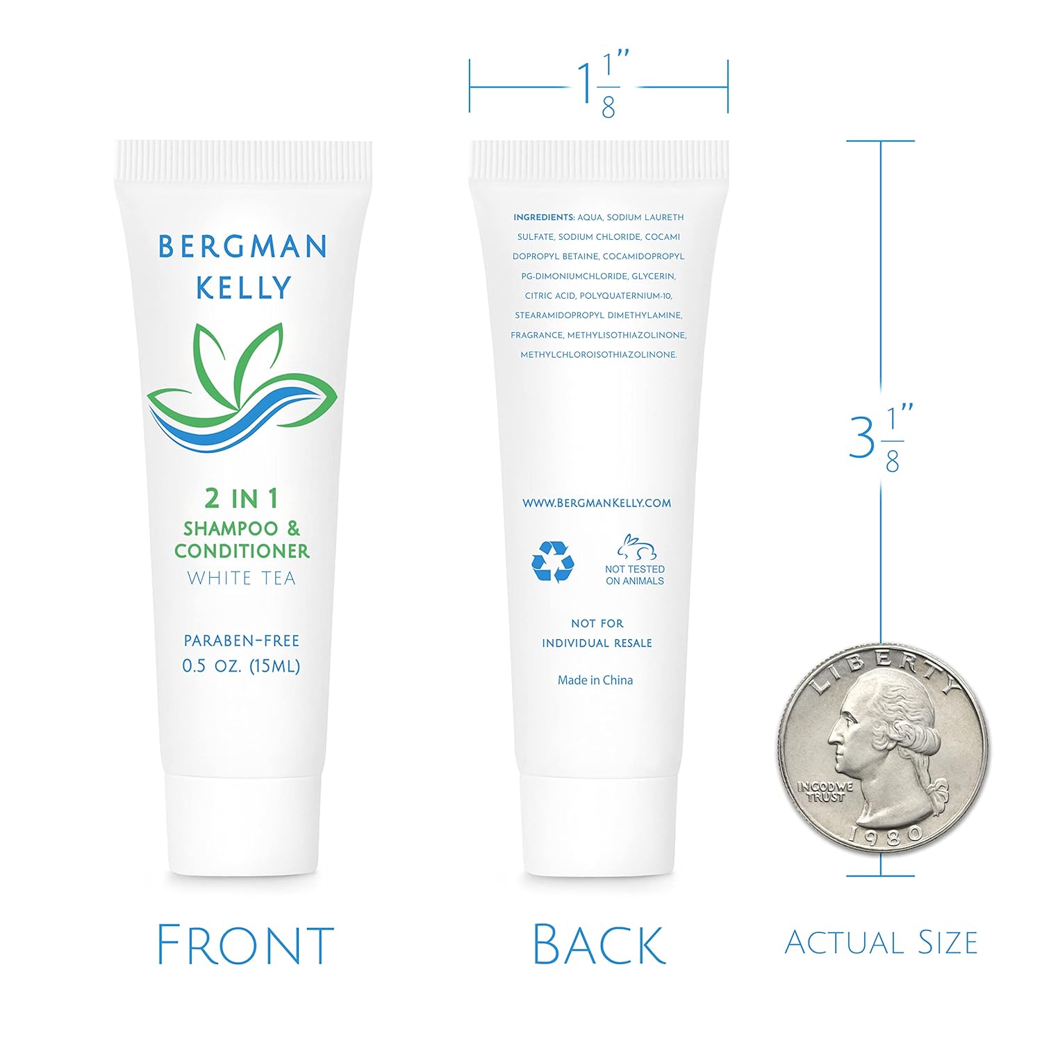 Bergman Kelly - Hotel 2 in 1 Shampoo and Conditioner - 0.5 fl oz, 200 PK, White Tea - Delight Your Guests with Revitalizing and Refreshing Travel Size Shampoo - Quality Mini Hotel Toiletries in Bulk - Image 3