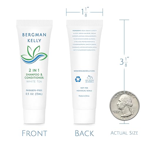 Miniatura 9 de BERGMAN KELLY Champú y acondicionador de tamaño de viaje 2 en 1 (1 onza líquida, paquete de 200 unidades, té blanco), deleita a tus invitados con