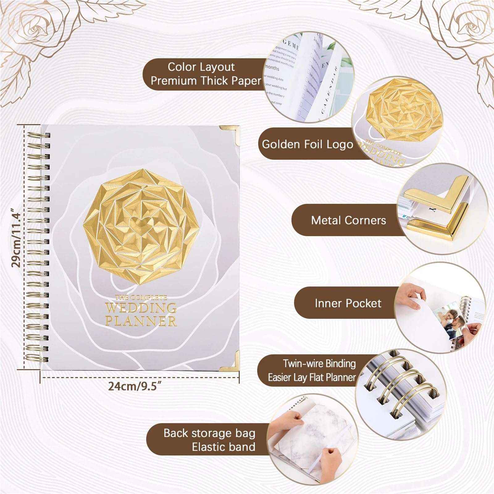 1 pz. Wedding Planner Copertina rigida Doppia spirale Libro organizzatore matrimonio Diario floreale regalo fidanzamento Album autografo sposa per Matrimoni