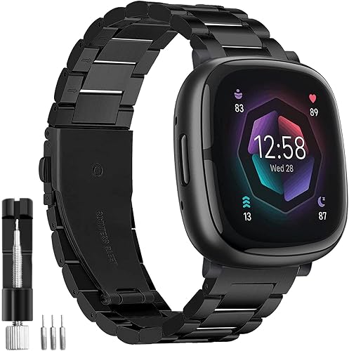 HATALKIN Correa compatible con correas Fitbit Sense 2 y Fitbit Versa 4, acero inoxidable sólido Fitbit SenseVersa 3, correa de repuesto de metal