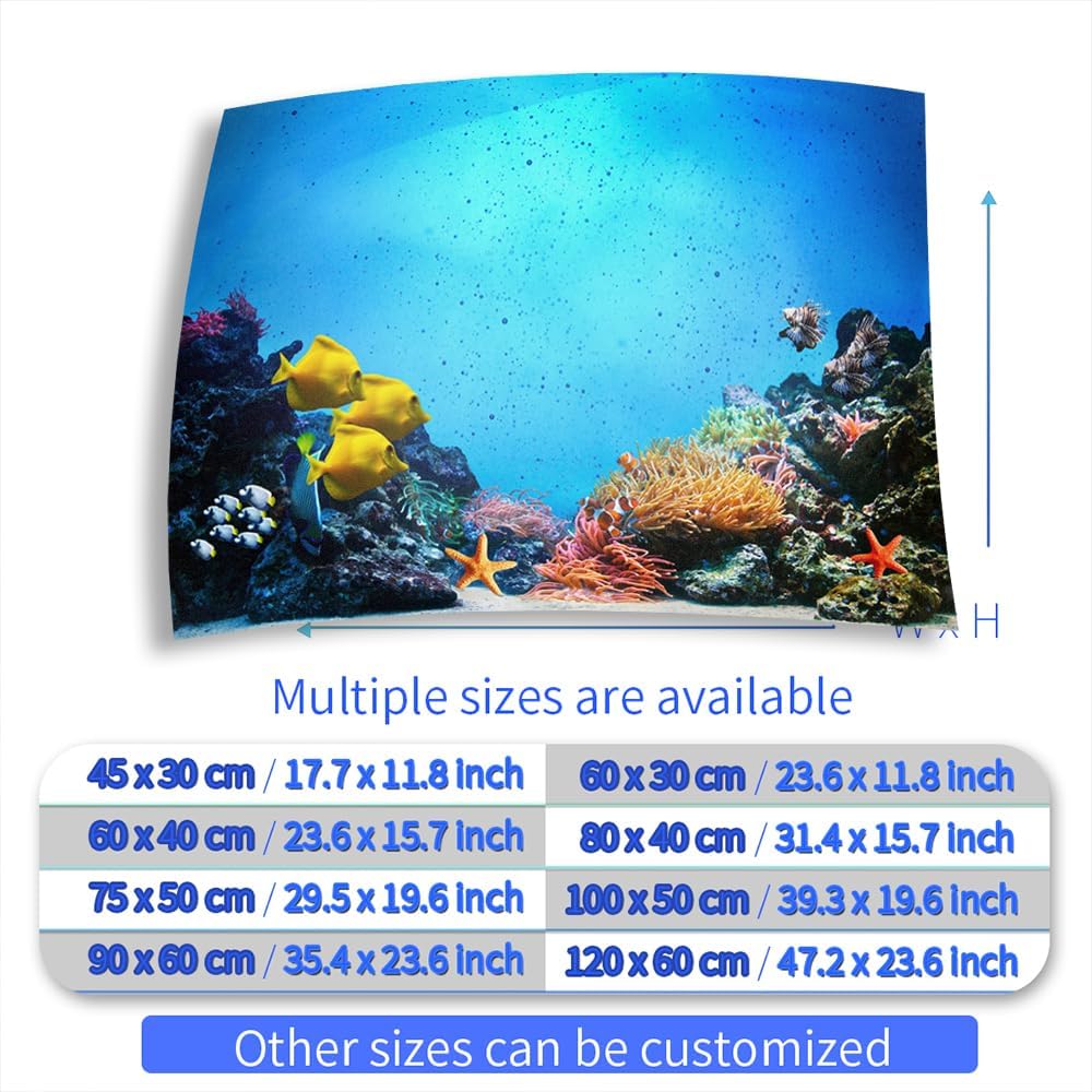 Aquarium Background Stickers - Underwater Coral Starfish - Self-Adhesive Fish Tank Reptile Terrarium Decor Poster (120 x 60 cm / (47.2 x 23.6 inches))