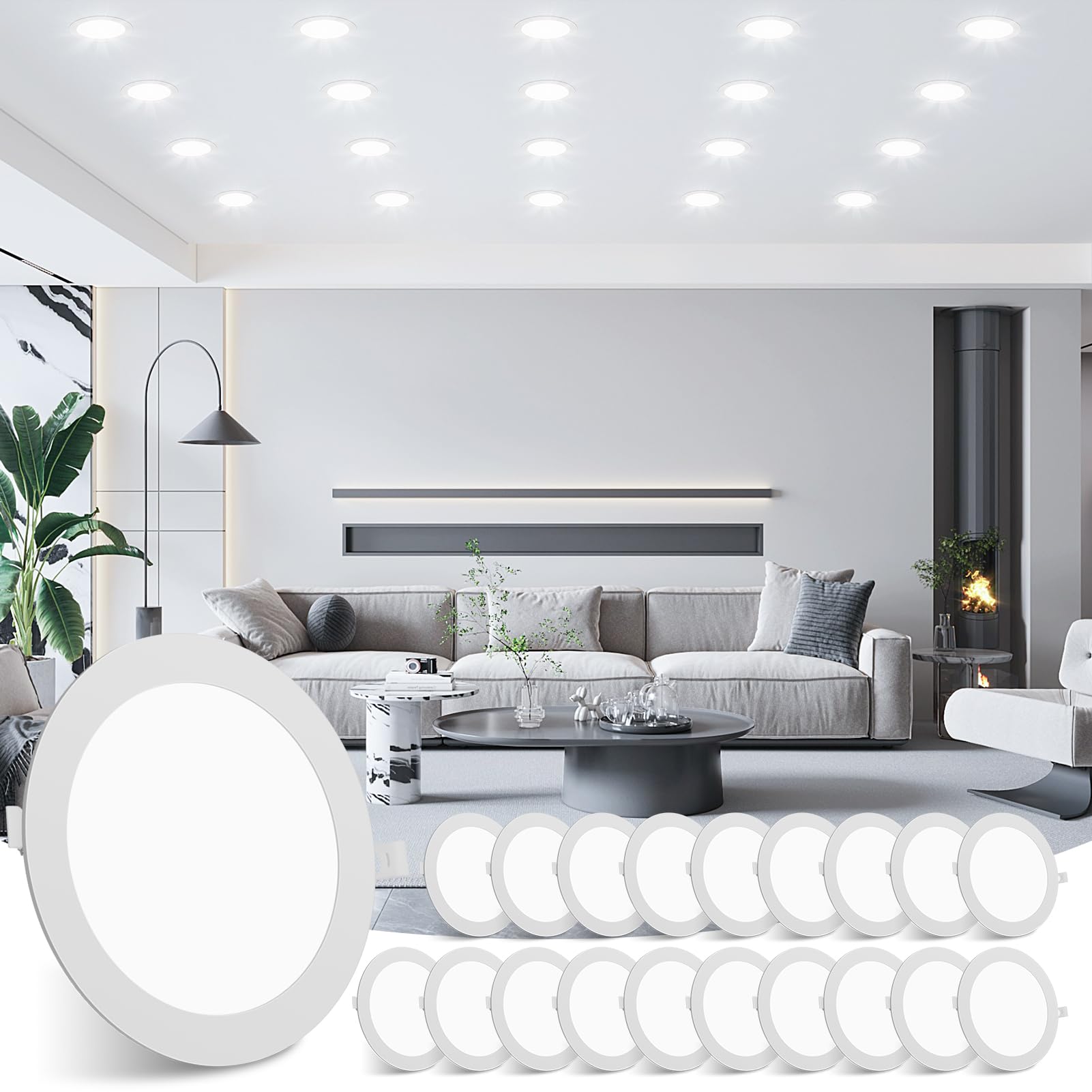 Litglobe LED Downlights for Ceiling 3W 20 Pack,6500K Cool White Recessed Ceiling Lights,270LM Ultra Slim Spot Lights,Cutout Φ70mm Round Spotlights for Bathroom Bedroom Kitchen Living Room
