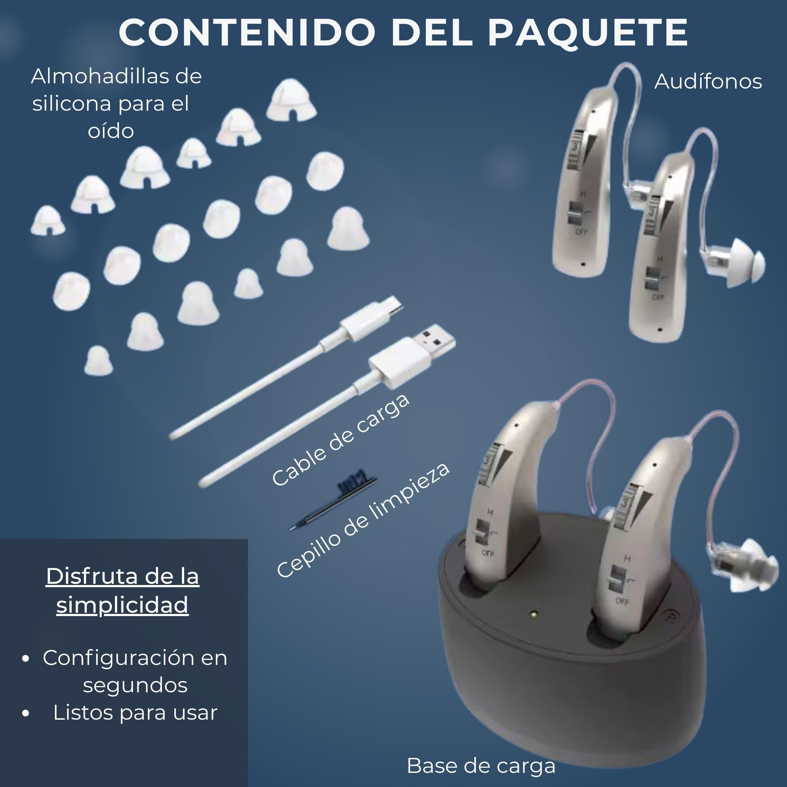 Genzo Amplificador de Sonido Personal Recargable (2 Unidades) - Ultraligero (Solo 3.9g) - Retroauricular (BTE) - Volumen Ajustable - Base de Carga Magnética - hasta 40 Horas de Autonomía