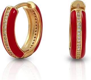 GLORIS Damen Zarte Ohrringe Creolen mit Emaille und Zirkonia vergoldet 18K Klappcreolen Ohrringe Mädchen Modische Leichte Ohrringe Hypoallergene Huggie Ohrringe Modeschmuck für Frauen und Mädchen