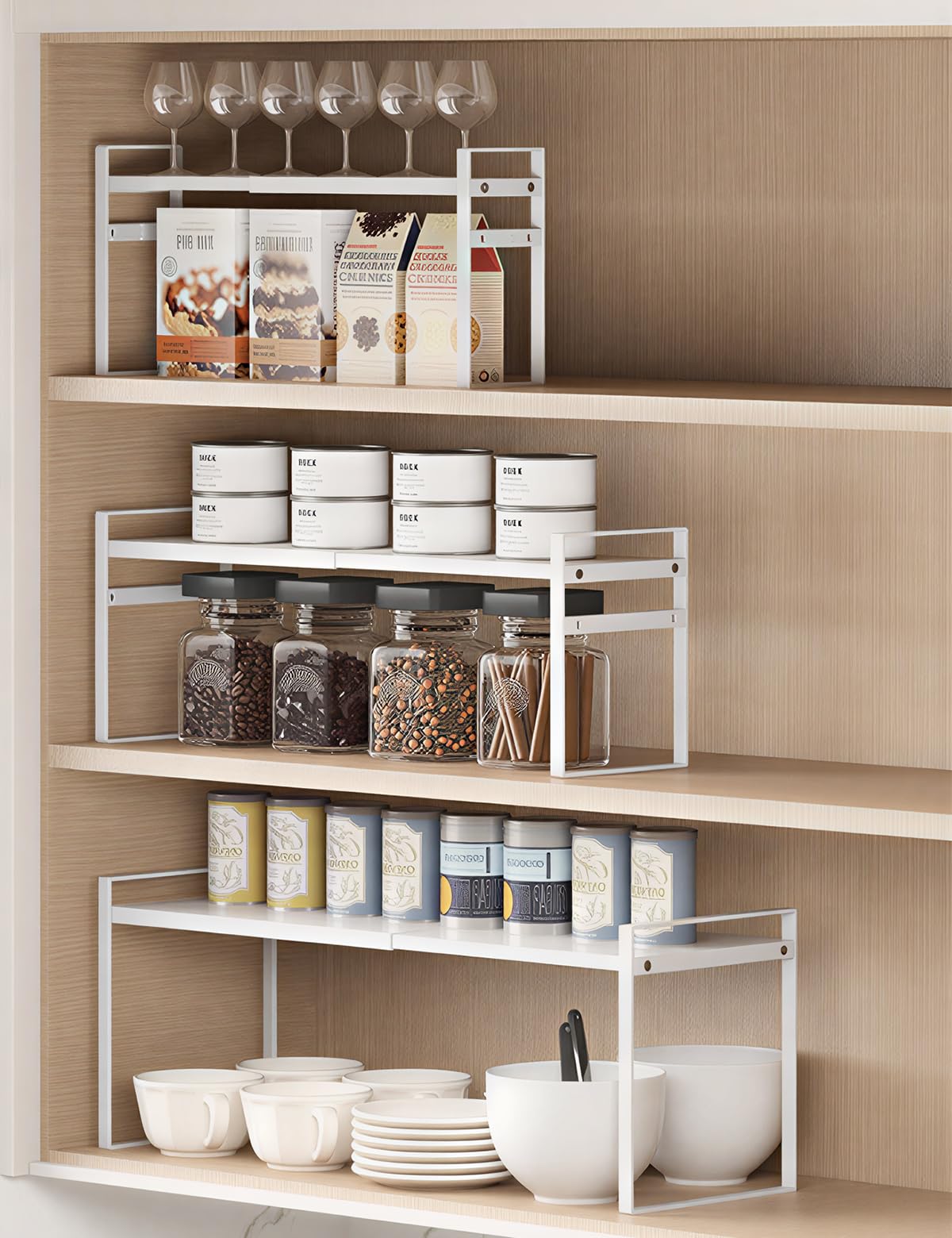 Erweiterbares Schrankregal,36-60cm Küchenregal Arbeitsplatte Organizer, Gewürzregal Küchen Organizer Schrank,Verstellbarer Küchengewürzregal für Küche (Weiß,Breite 21cm)