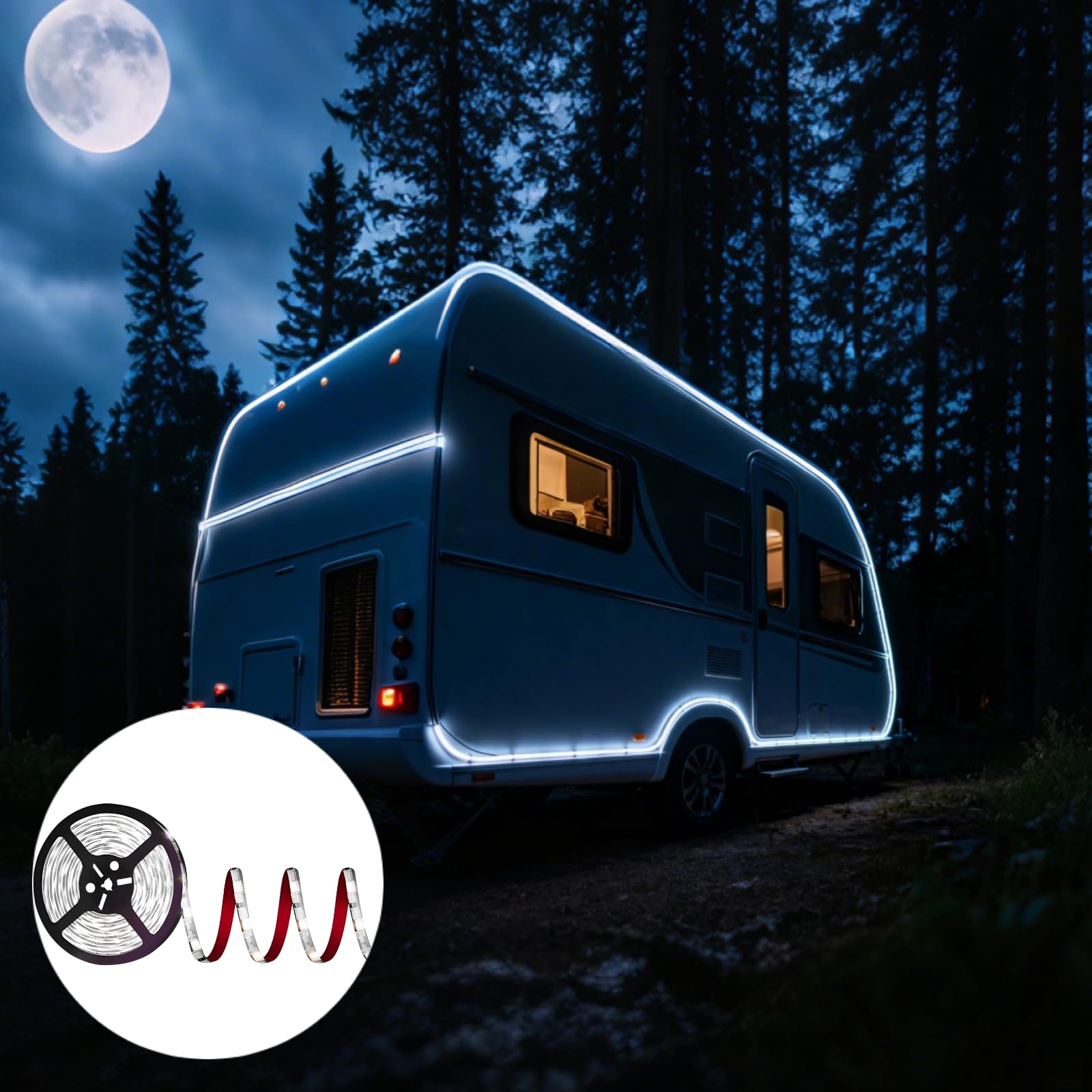 2 tiras de luz LED impermeables para RV, 20 pies, 6 metros, luz LED de 12 V con 360 LED, tira flexible de color blanco cálido, autoadhesiva, para coche, hogar, tienda, IP65 impermeable