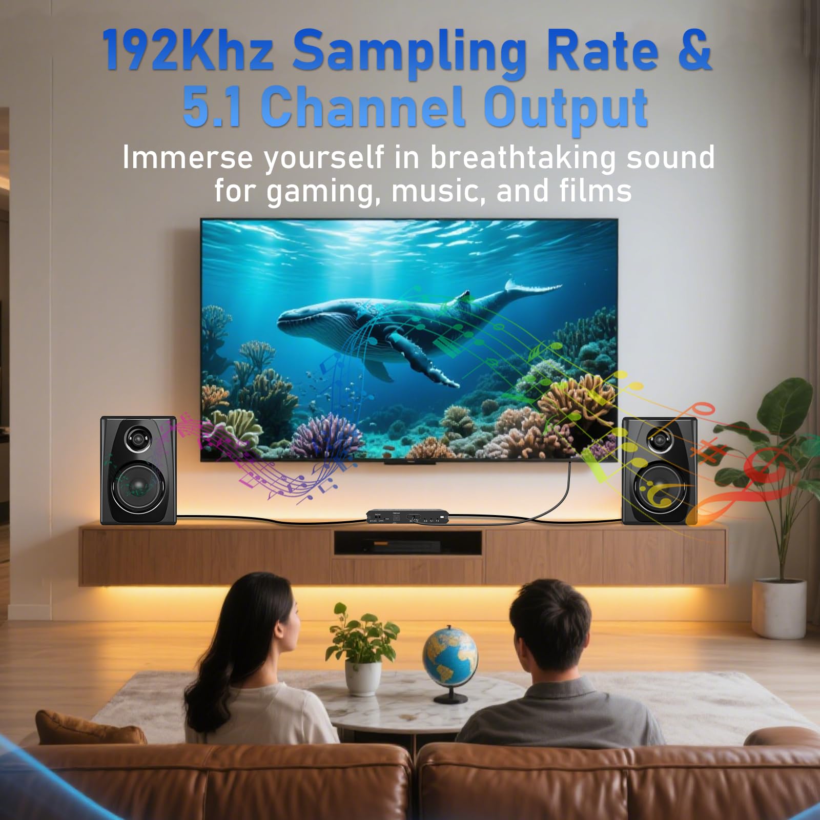 Tendak 192KHz eARC/ARC Audio Extractor, konwerter cyfrowo-analogowy, HDMI eARC/ARC + optyczny do HDMI + optyczny + L/R + 3,5 mm stereo do wzmacniacza głośników soundbara HDTV i słuchawek