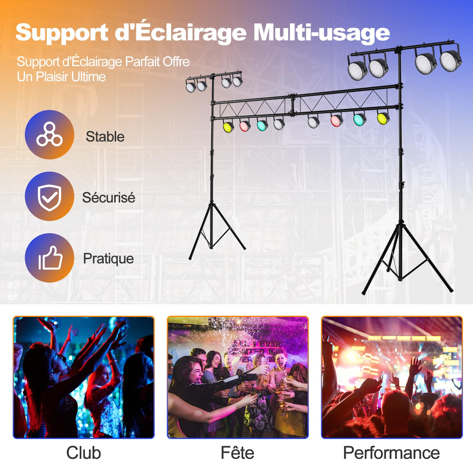 COSTWAY Support d'Éclairage LED avec Hauteur Réglable 180 à 350 cm Charge 100KG, Support de Lumière Trépied Portable avec barre en ‘T’, pour Scène Concerts Théâtres Cérémonies Fêtes
