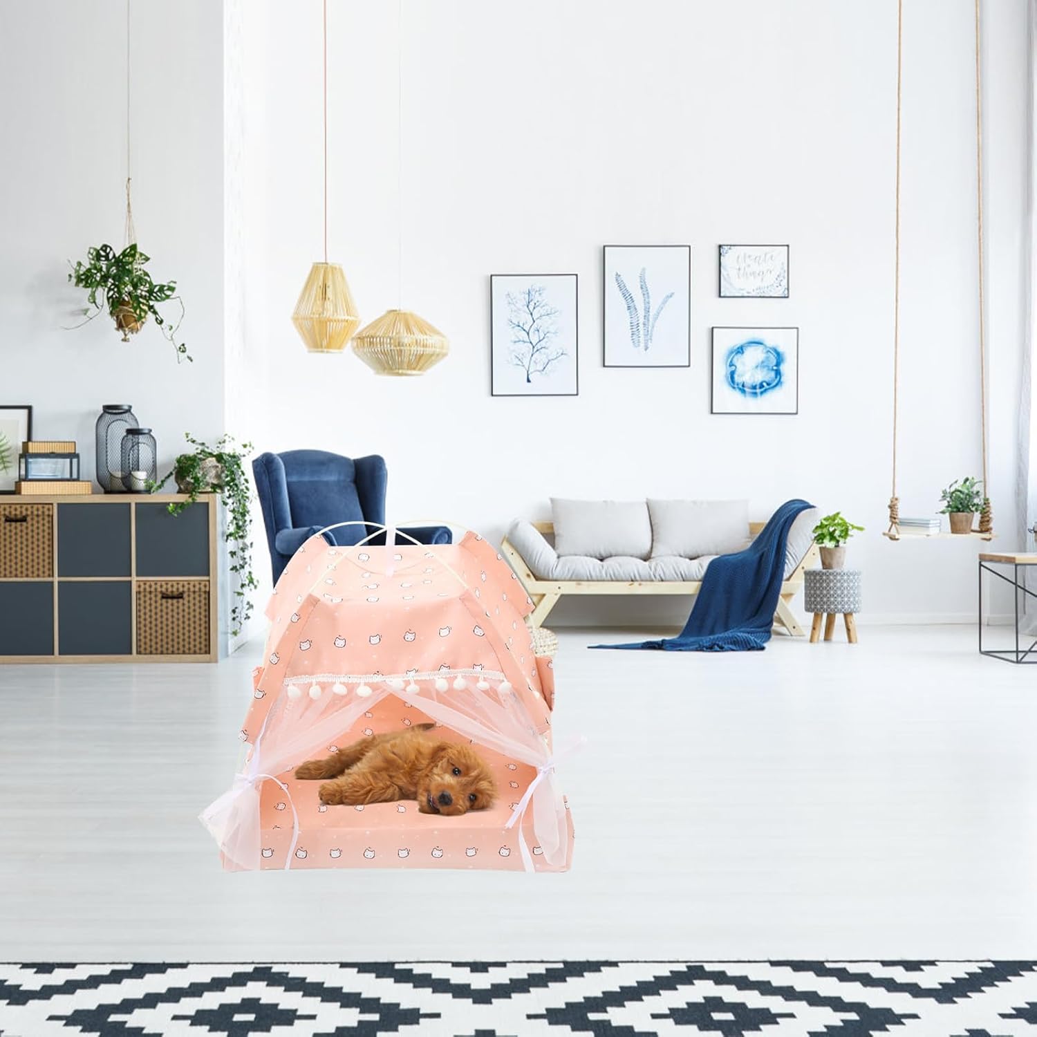 POPETPOP Foldable Summer Cat Tent 15X15X14In Semi-Closed Indoor Outdoor Pet Nest Comfortable All-Season Cat Sleeping House