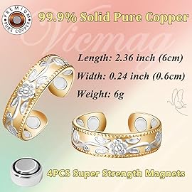 Vicmag Copper Magnetic Ring for Women, Magnetic Rings Ladies Fingers Thumb 100% Solid Pure Copper Jewelry Gift Adjustable(Gold Silver)