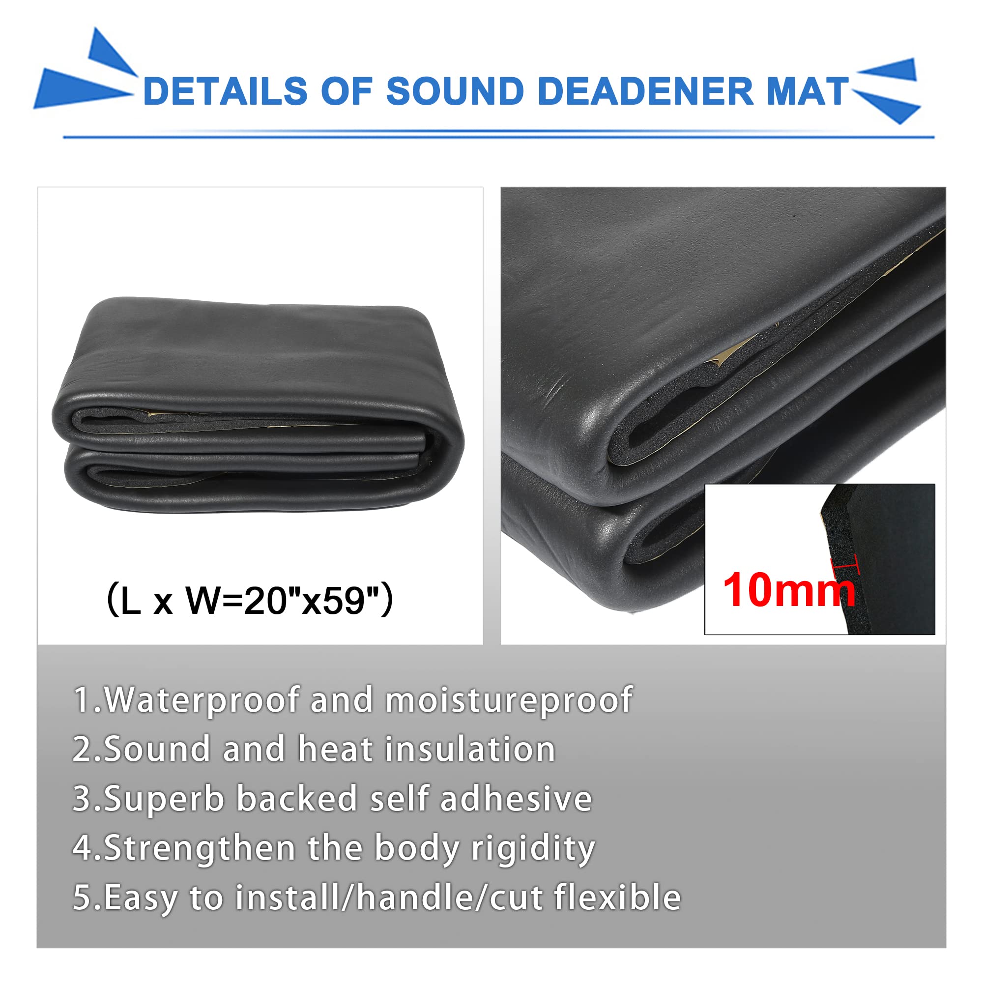 sourcing map Isolant Phonique Thermique pour Voiture Noir 1pc 10mm | Matériau: Mélanges De Coton, Dimensions: 150x50cm, Utilisation: Plafond, Porte, Sol, Hayon, Pare-Feu, Passage De Roue, Coffre