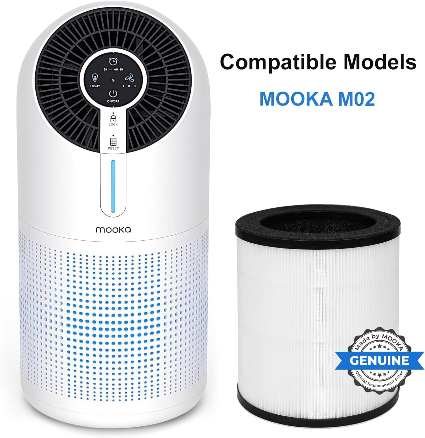MOOKA Official Certified H13 True HEPA Air Filters Replacement Compatible with M02 Air Purifier, 3-stage Filtration, Captures Dust, Pollen, Smoke, Odors, and Pet Dander, 1 Pack