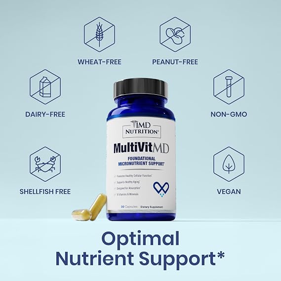 1MD Nutrition MultiVitMD Daily Multivitamin 19 Essential Vitamins & Minerals for Adults Over 55 | Supports Healthy Aging, Heart, Brain, Bone, Immune Health | Designed for Absorption | 30 Capsules