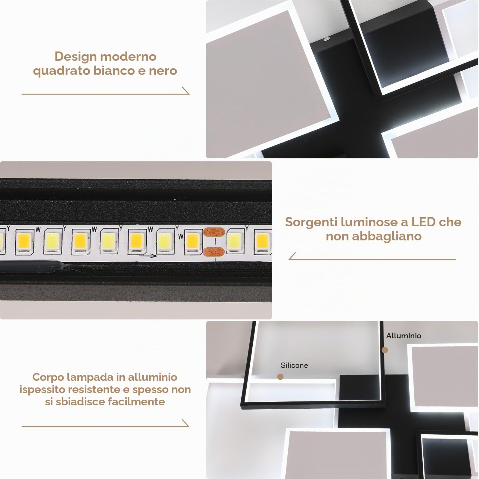 Plafoniera LED da Soffitto 110CM, 72W 8100LM Lampada Dimmerabile con Telecomando, 3000K-6000K, per Camera da Letto, Cucina, Soggiorno, Studio, Nero+Bianco