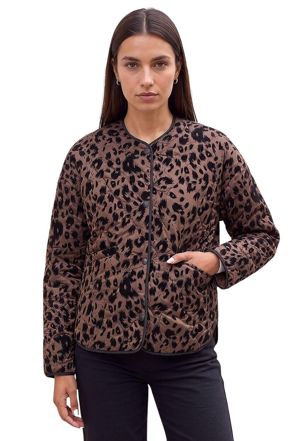 Roman Originals Floral Print Lining Cotton Quilted Jacket for Women UK - Ladies Everyday Holiday Spring Summer Round Neckline Comfy Soft Evening Vacation Work Party