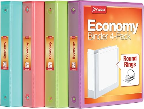 Cardinal Carpetas de 3 anillas, 1.5 pulgadas, anillos redondos, capacidad para 350 hojas, vista de presentación ClearVue, antiadherente, colores