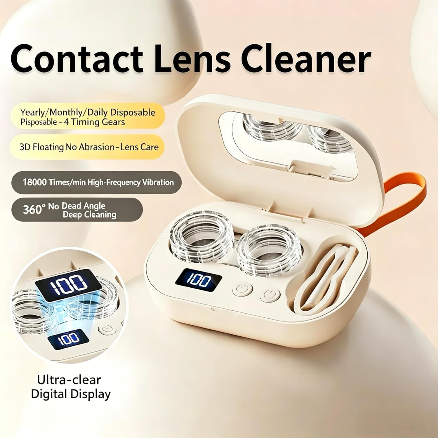 Ultrasonic Contact Lens Cleaner (Beige, Standard)