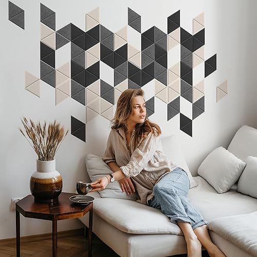 Miniatura 3 de JBER Paneles acústicos triangulares, paneles de espuma a prueba de sonido con borde biselado, autoadhesivos, 6.83 x 5.9 x 0.4 pulgadas, paneles de