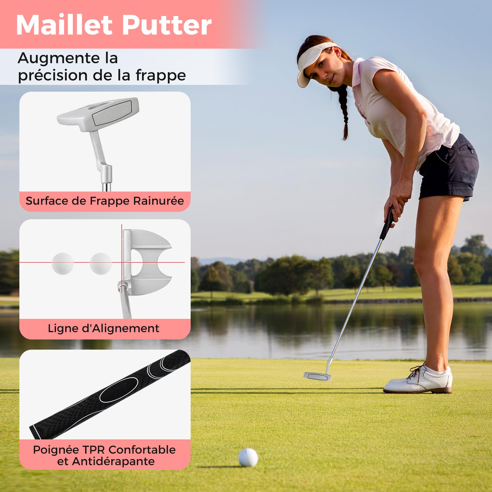 COSTWAY Ensemble de Golf Complet pour Femmes, Comprend 460CC #1 Driver #3 Fairway #4 Hybride #6#7#8#9 & #P Fers Putter 3 Protèges-Chef et Sac de Chariot Portable, pour Dames