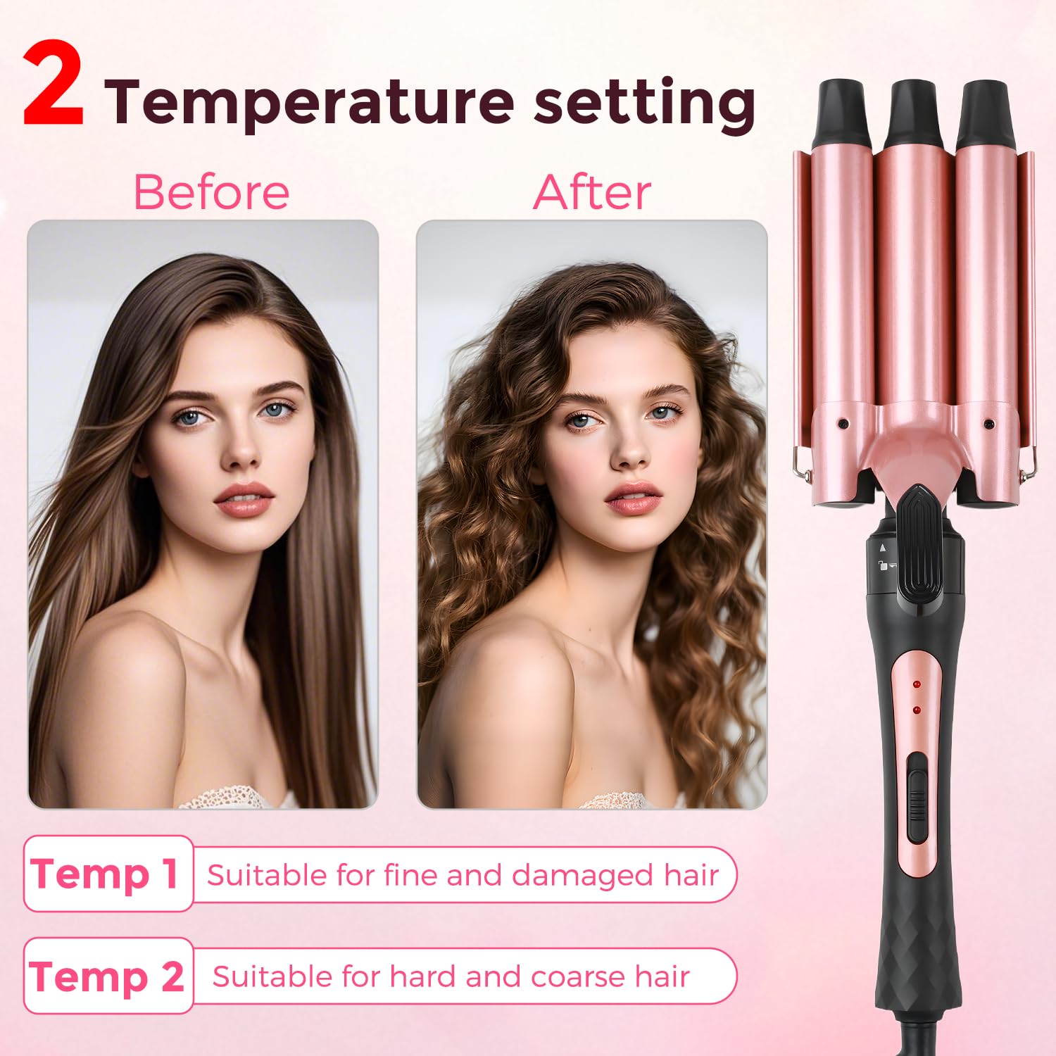 Set de fers à friser 5 en 1, fer à onduler avec brosse à friser multifonction et 4 bigoudis interchangeables revêtement céramique (9-32mm), Réchauffement rapide, noir or