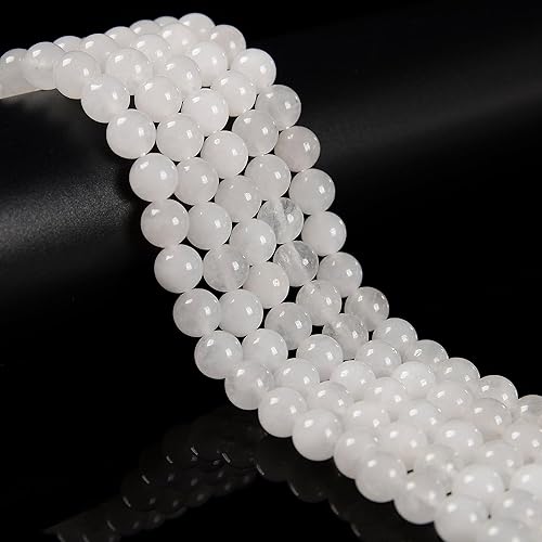 Miniatura 2 de 65 cuentas de jade blanco de 0.236 pulgadas, piedra natural, piedras preciosas redondas auténticas para hacer pulseras de bricolaje, joyas, cuerdas