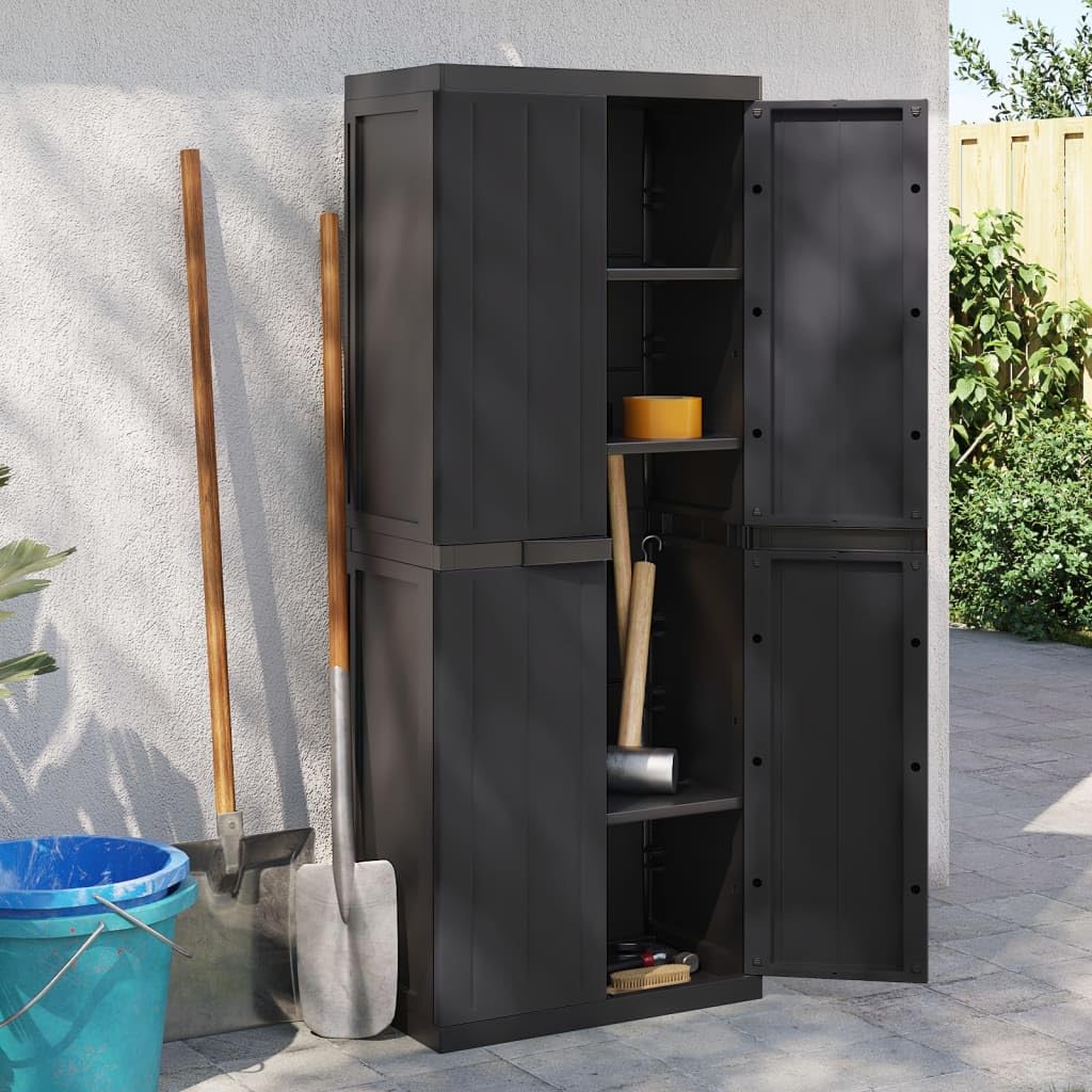 ZEYUAN Armario de almacenaje Exterior PP Negro 65x37x165 cm, Armario Exterior Escobero, Mueble Exterior Almacenaje, Armario Exterior Jardin, Muebles Jardin Exterior - 364206