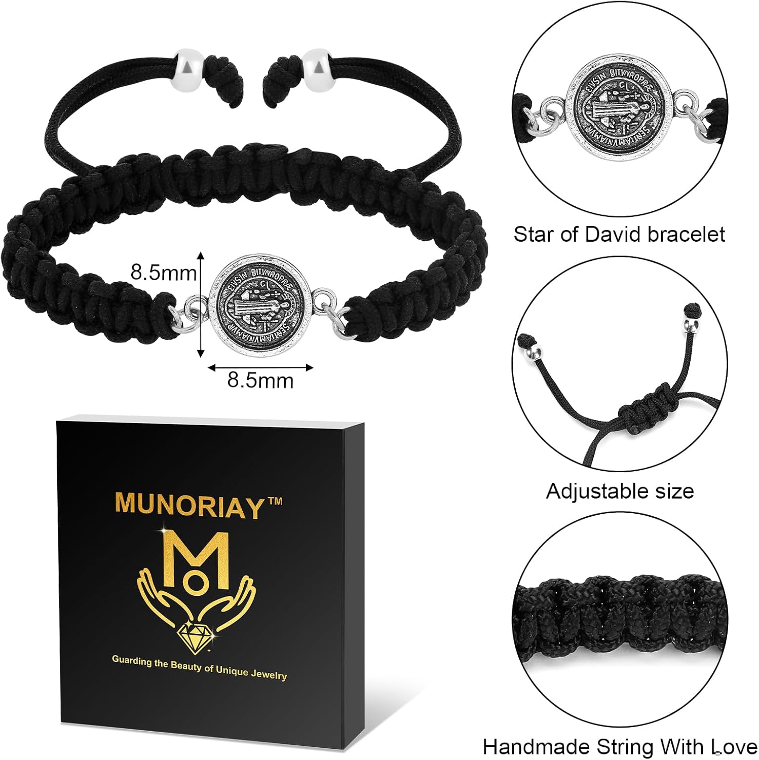 Saint Benedict Medal Bracelet: St Benedictine Catholic San Benito Double-Sided Handmade Adjustable Braided Rope Bead Bracelets Luck Blessing Protection Jewelry Friendship Gift for Women Men - Image 6