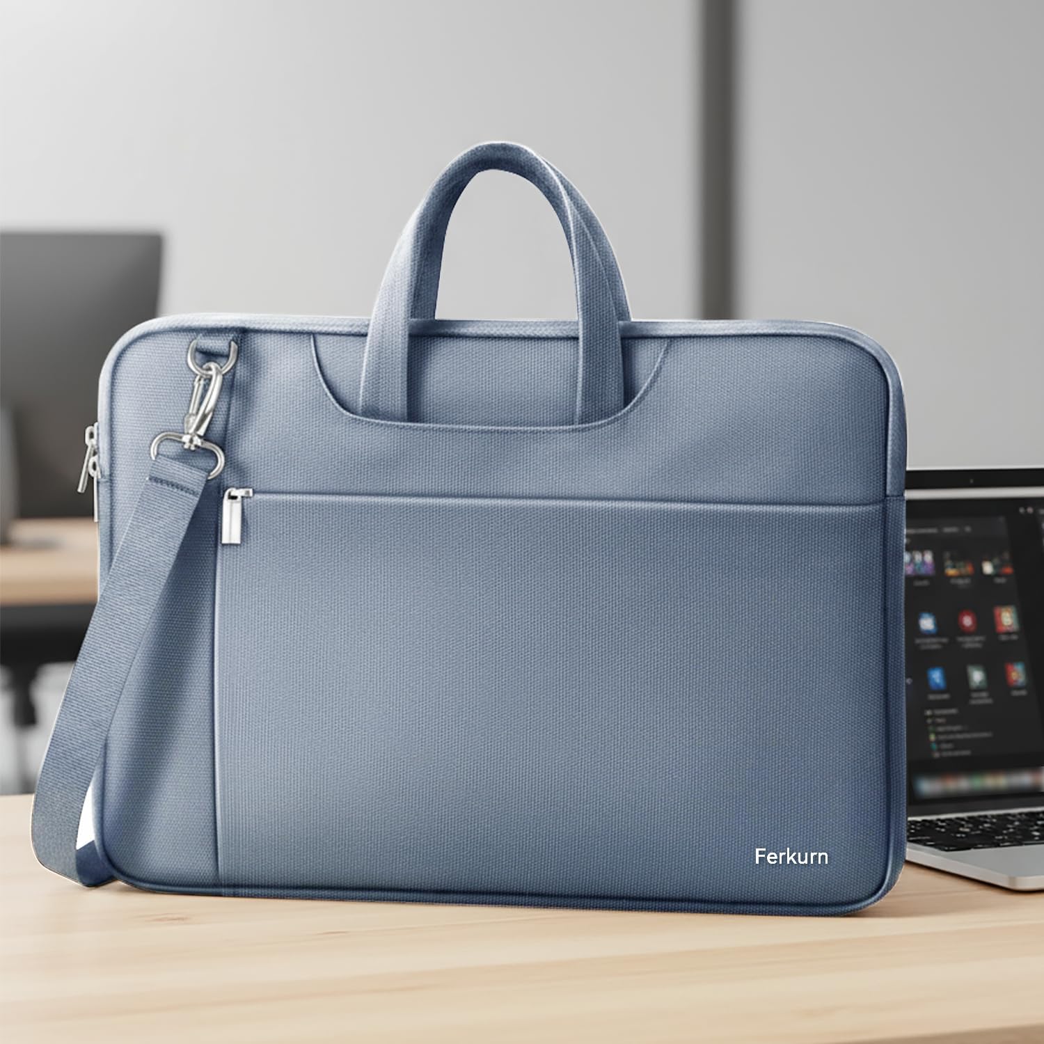 Ferkurn Laptop Case Bag Women Men Computer Sleeve with Shoulder Compatible with HP/Inspiron/Thinkpad/Vivobook/MSI/Surface, 17.3 inch, Light Grey