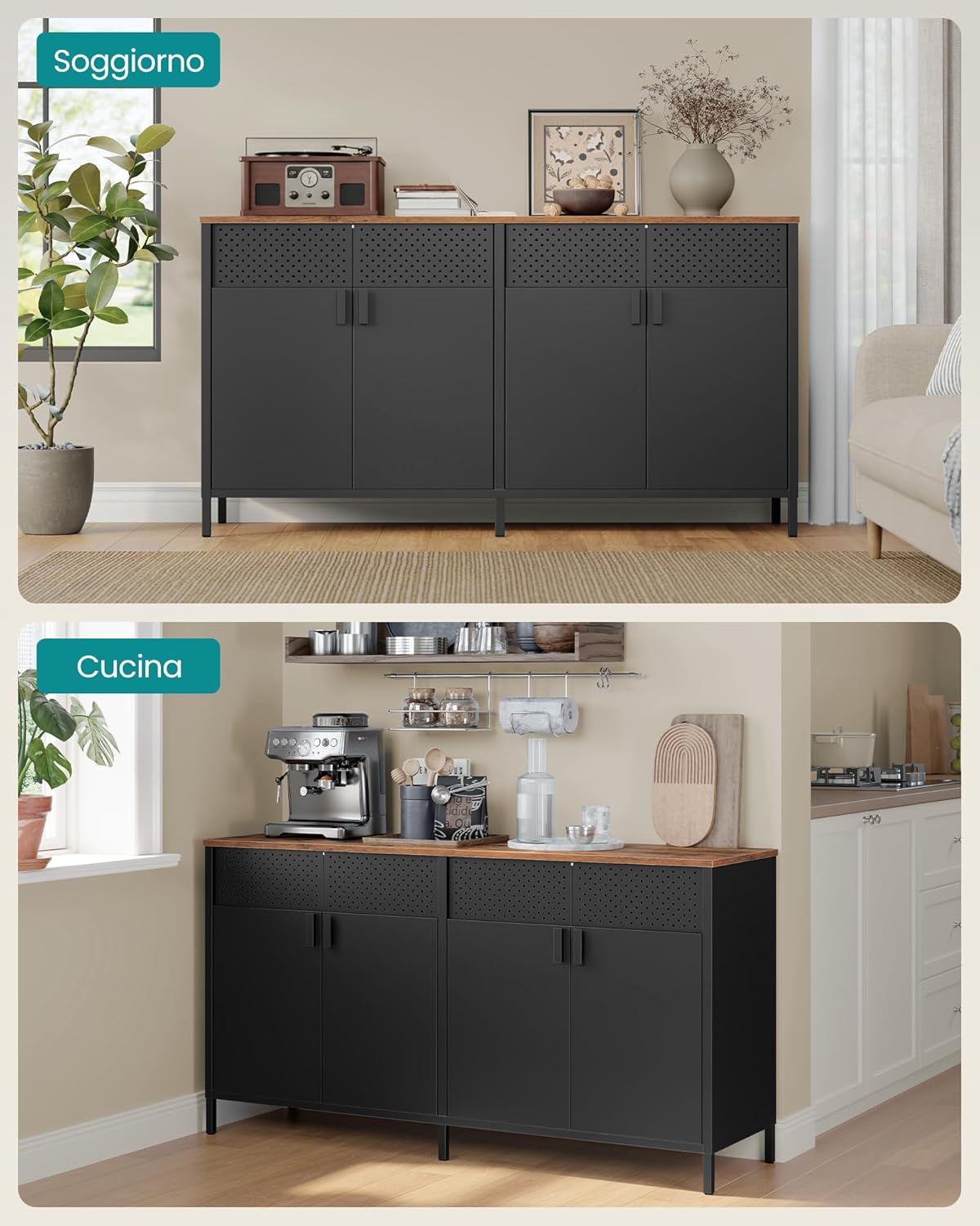 Cabinet in living room and kitchen settings