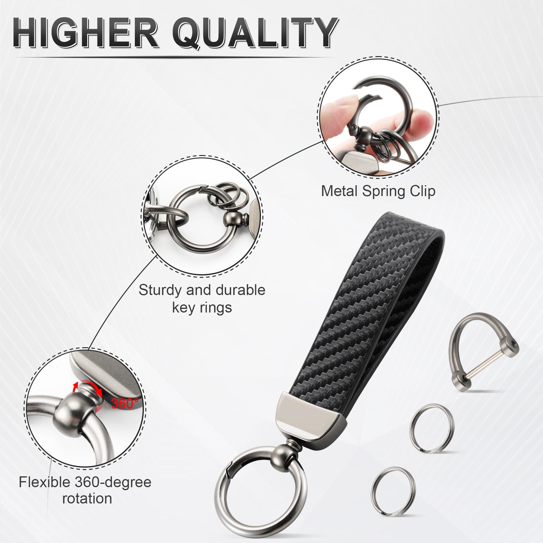 Amazon.com: JUSTTOP Leather Keychain, Carbon Fiber Car Key Chain