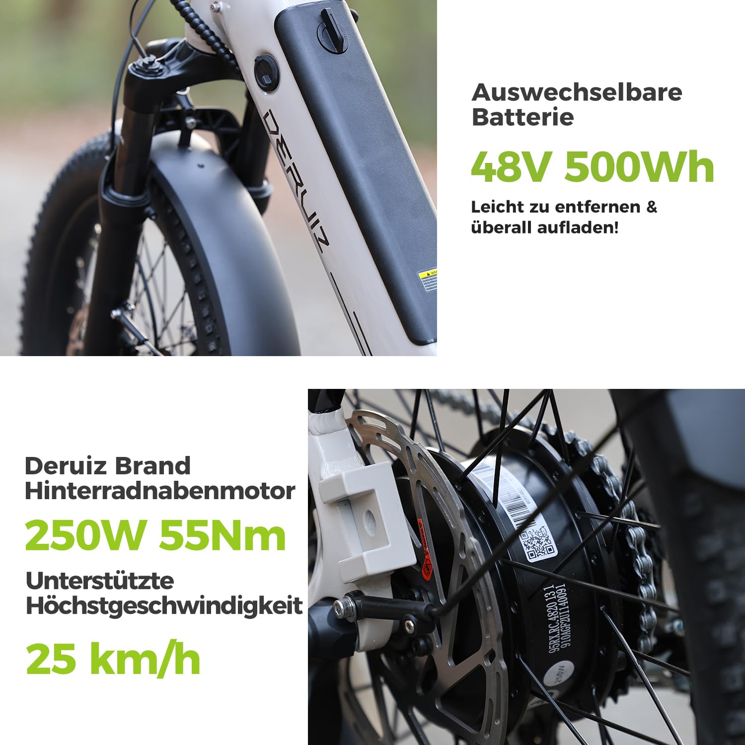 DERUIZ E Bike Peridot 2.0 Gen.E Bike Herren Klapprad Elektrofahrrad 20 * 3.0-Inch Ebikes 48V 500Wh Akku 8-Gang,Hydraulische Bremsen,Faltbares Pedelec-150 KM
