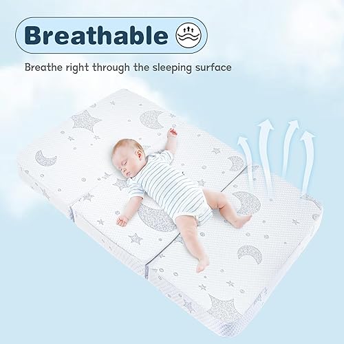 Miniatura 2 de Pack and Play - Colchón de espuma viscoelástica de doble cara, 38 x 26 pulgadas, colchón triple Pack N Play con bolsa de transporte, colchón