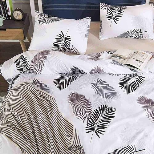 Miniatura 3 de Nanko Juego de edredón de tamaño Queen, diseño de plumas de hojas blancas, reversible, de microfibra alternativa, para todas las estaciones, edredón