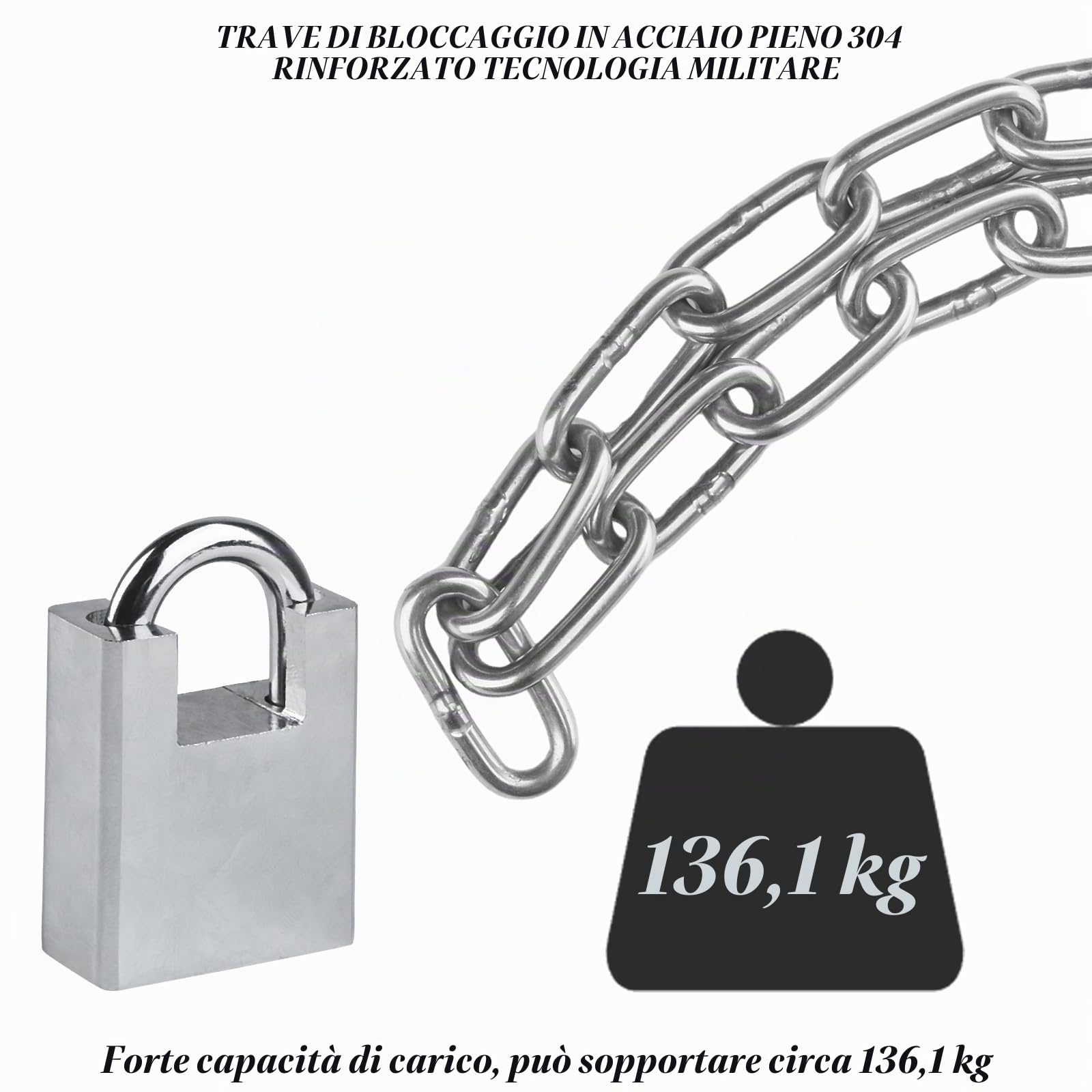 lucchetti per bicicletta, 80 cm, catena di sicurezza, lucchetto per moto, catena in acciaio inox con lucchetto e chiave per garage, porte, recinzioni, scooter, antifurto (100cm)