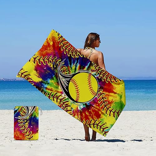Dyoart Toalla de playa con nombre personalizado, diseño de sóftbol con bolsa de almacenamiento, toallas de baño de microfibra suave absorbente de disponible en Yaxa Colombia