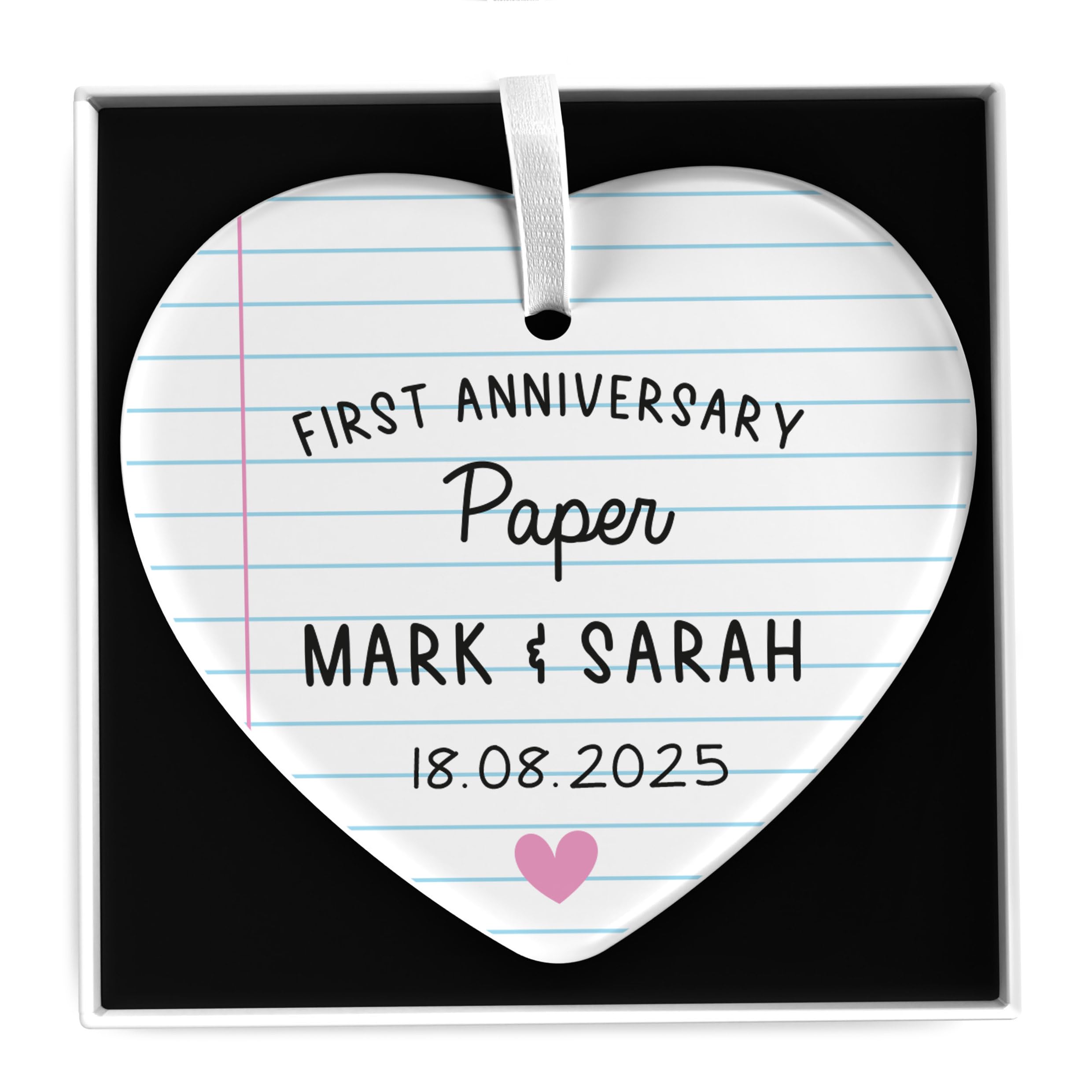 Beecreative Personalised 1 One Year for Him, Her, Boyfriend, Girlfriend - 1 One Year Together - 1st First Paper Wedding Anniversary - Ceramic Ornament With Gift Box