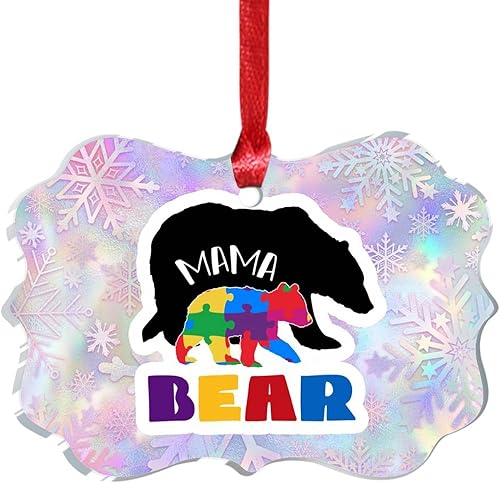 Miniatura 8 de Mama Bear Christmas Acrylic Ornament Puzzle Pieces Autism Christmas Ornaments Mama Bear Autism Colorful Puzzle Bear Christmas Party Supplies Autism