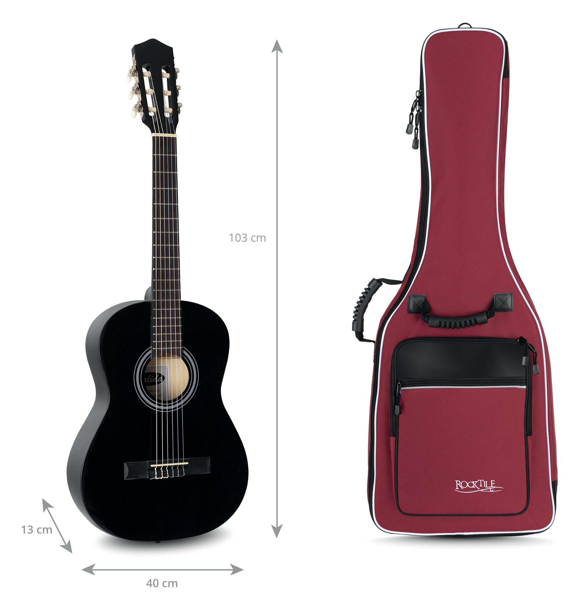 ROCKTILE Bolsa Guitarra clásica Correas Acolchadas Mochila Burdeos