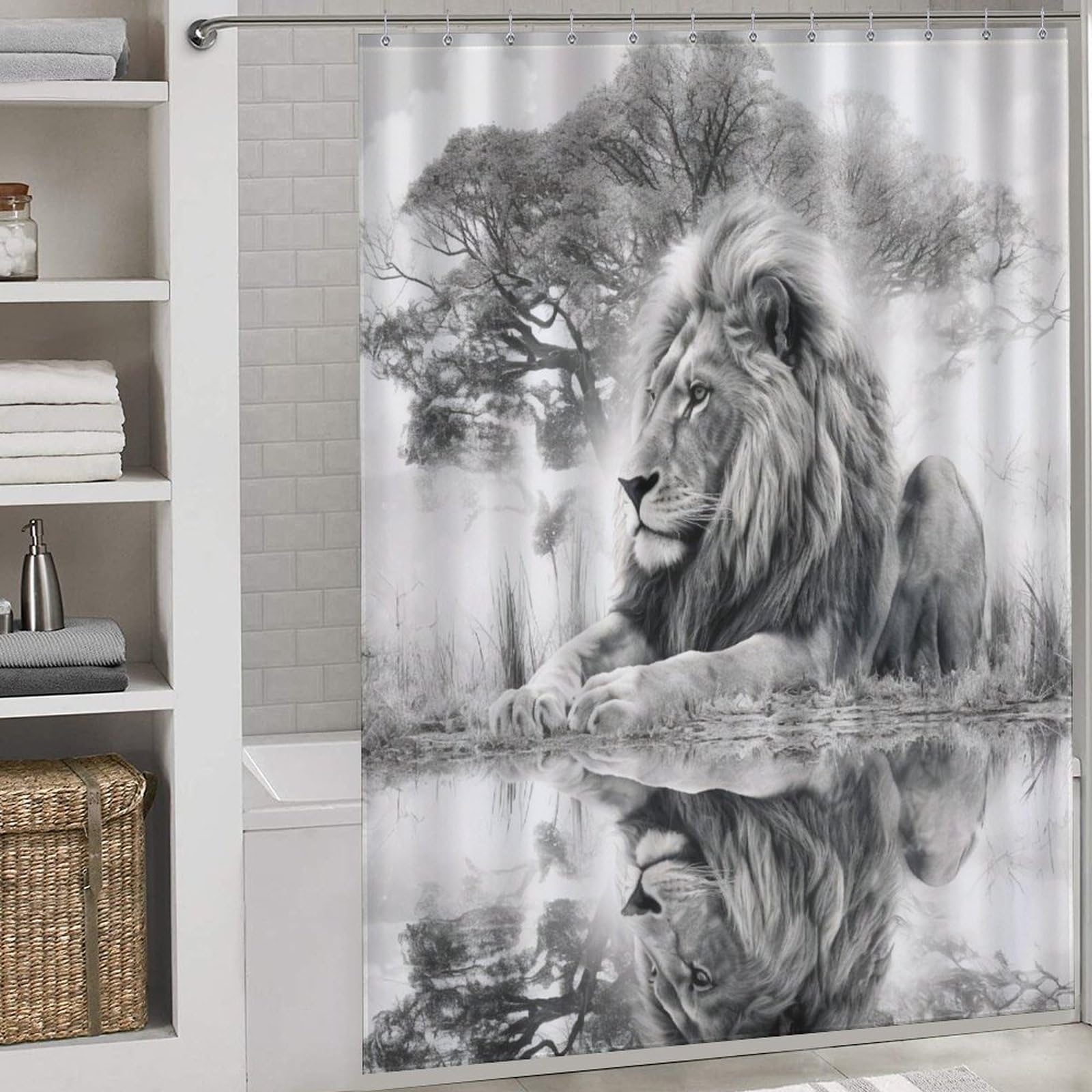 Rideau de douche lion imperméable anti-moisissure 168x183 cm