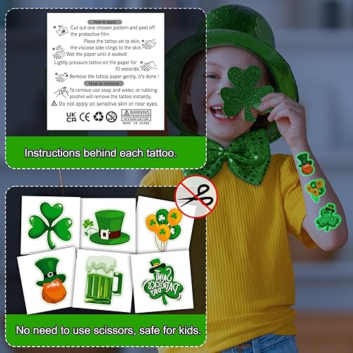 Miniatura 9 de 30 hojas de tatuajes del día de San Patricio, accesorios para el día de San Patricio, trébol verde, calcomanías temporales de tatuajes temporales,