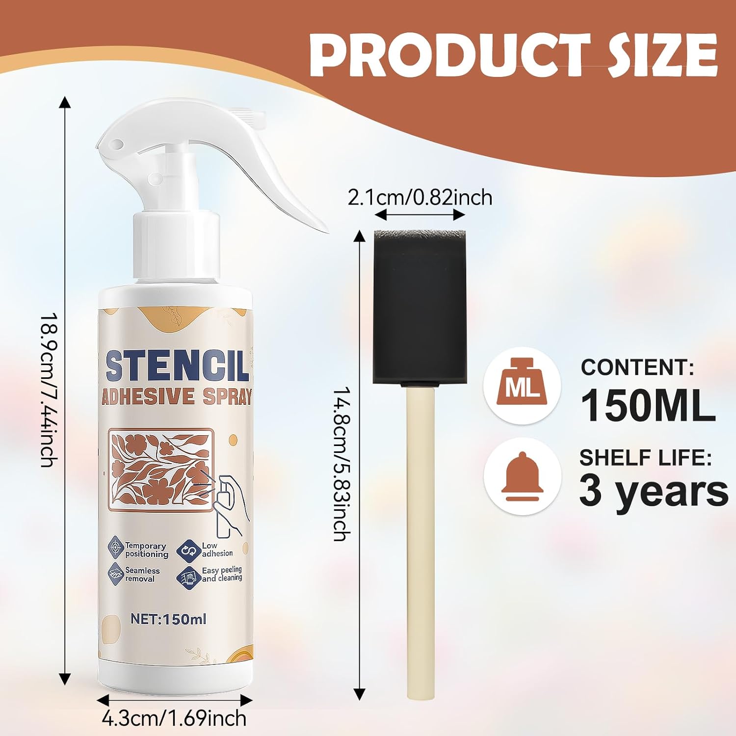 Stencil Adhesive Spray, Temporary Adhesive Spray Multi-Purpose Light Viscous Easy to Peel and Clean Seamless Removal for Templates Plastic Products Walls Wood Glass