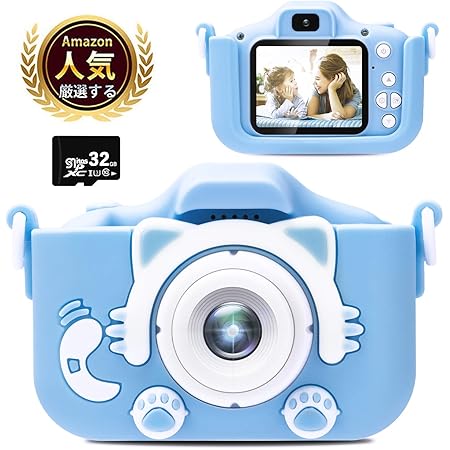 Amazon 年 子供用カメラ 子供プレゼント 00万画素 1080p キッズカメラ 可愛猫カメラ4倍ズーム 2 0インチ 多機能 Usb充電 プレゼント 子供の日 誕生日 日本語説明書付き 知育 教育 男女兼用 日本語説明書付き Sdカート付き Blue デジタルカメラ おもちゃ