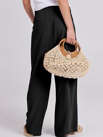 ANRABESS Women Linen Palazzo Wide Leg Pants with Pockets