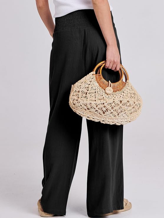 ANRABESS Women Linen Palazzo Wide Leg Pants with Pockets