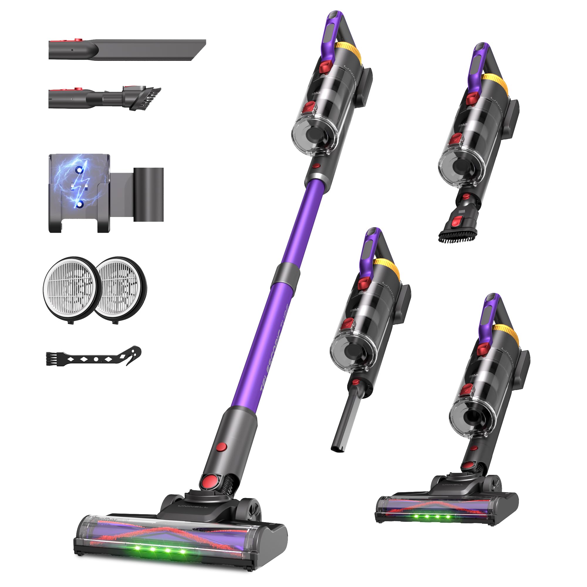 UNINELL HOME Cordless Vacuum Cleaner, 550W 48KPA Powerful Suction, 65Mins Rechargeable Vacuum Cleaner with LED Display, Anti-Tangle Stick Vacuum Cleaner, Lightweight for Home/Pet Hair/Carpet