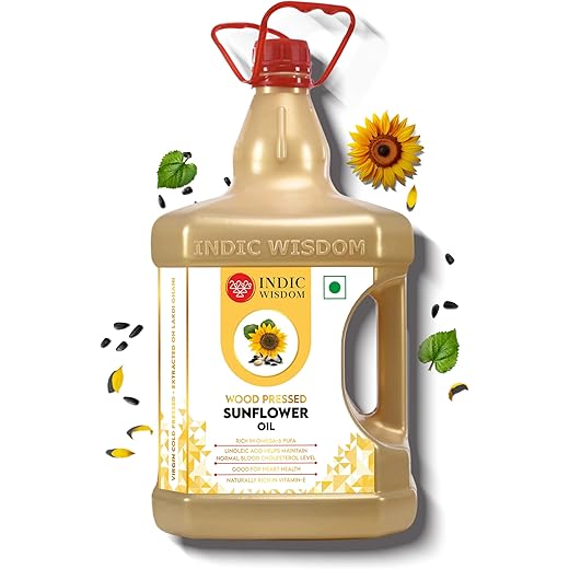 IndicWisdom Wood Pressed Sunflower Oil 5 liter (Cold Pressed Sunflower Oil - Extracted on Wooden Churner)