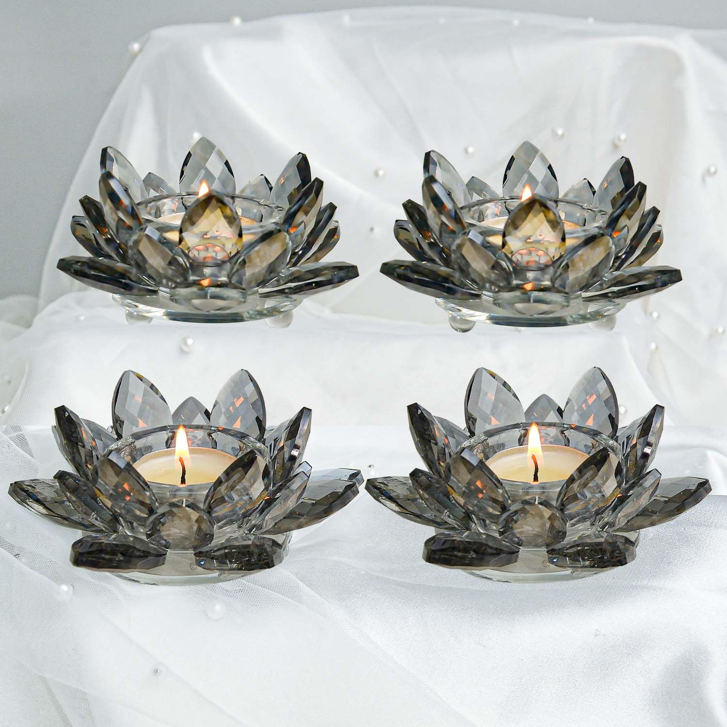 Porta Tealight A Fiore Di Loto In Cristallo - Portacandele Vetro Per Decorazioni Natale, Matrimoni E Festività - Foto 5